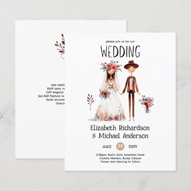 Papier Mariée Boho dessinée à la main Groom Amusante Mari (Devant / Derrière)