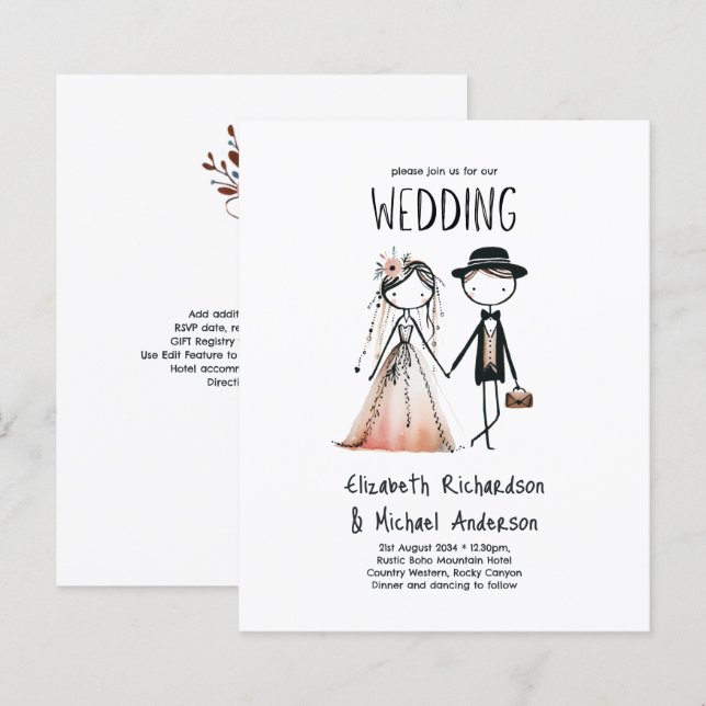 Papier Mariée dessinée à la main Groom Simple Mariage mig (Devant / Derrière)