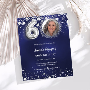 Papier Marine bleu argent photo invitation 60e anniversai