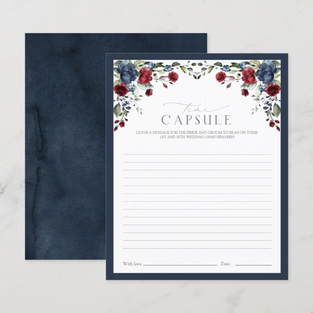 Papier Marine Bleu Bourgogne Temps Capsule Floral Douche  (Devant / Derrière)