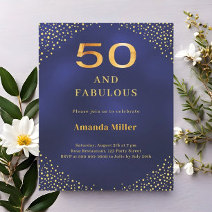 Papier Marine bleu or 50e fabuleuse invitation anniversai