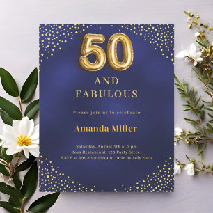 Papier Marine bleu or 50e fabuleuse invitation anniversai