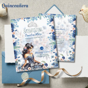 Papier Marine bleu Quinceanera robe Roses floraux