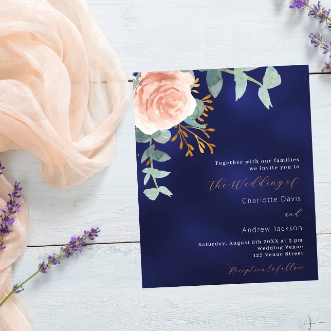 Papier Marine bleu rose or faire-part de mariage de verdu (Créateur téléchargé)