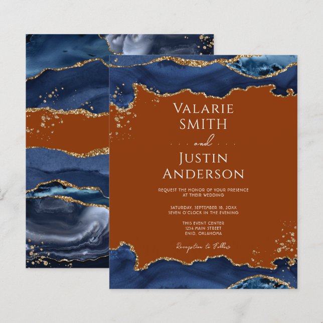 Papier Marine Blue Agate Burning Orange Faire-part de mar (Devant / Derrière)