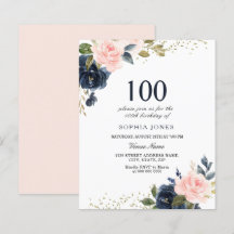 Marine & Blush Budget 100e anniversaire Invitation