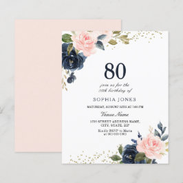 Papier Marine & Blush Budget 80e anniversaire Invitation