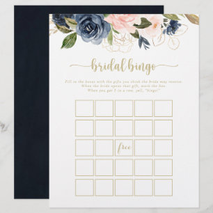 Papier Marine Blush Floral Gold Bride jeu de bingo