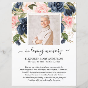 Papier Marine Blush Floral Photo Funeral Prière