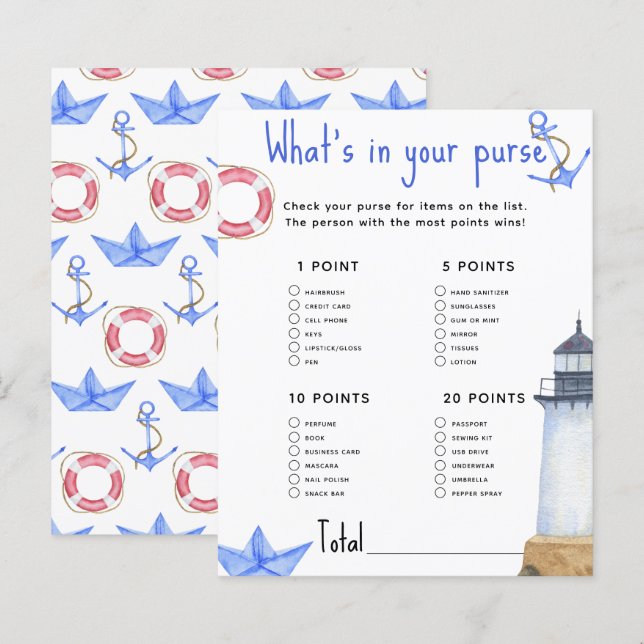 Papier Marine - Ce qui se trouve dans votre baby shower (Devant / Derrière)