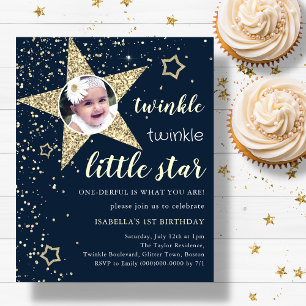 Papier Marine & Gold Twinkle Star 1er anniversaire Invita