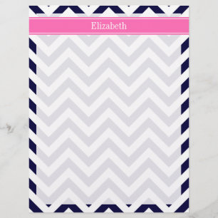 Papier Marine Lg Chevron HotPink2 Quatrefoil Nom Monogram