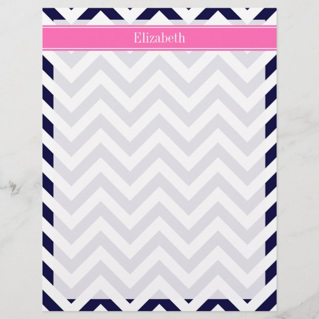 Papier Marine Lg Chevron HotPink2 Quatrefoil Nom Monogram (Devant)