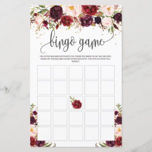 Papier Marsala burgundy floral or rustique jeu de bingo