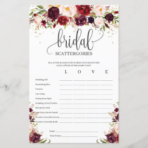 Papier Marsala burgundy or floral Scattergories nuptiales