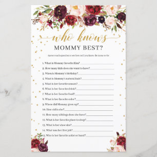 Papier Marsala floral boho qui connaît maman meilleur jeu
