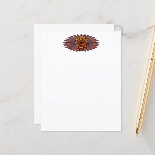 Papier Masque rituel du roi guerrier tribal (Devant/Arrière en situation)