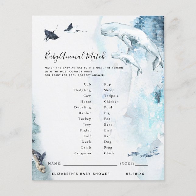 Papier Match animal bébé | Jeu Baby shower (Devant)