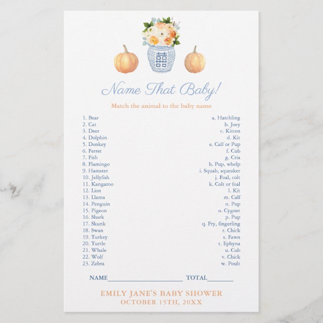 Papier Match Baby Animal Avec Maman Classy Shower Game Ca (Devant)