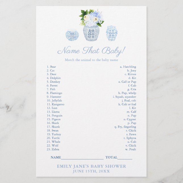Papier Match Baby Animal Avec Maman Classy Shower Game Ca (Devant)