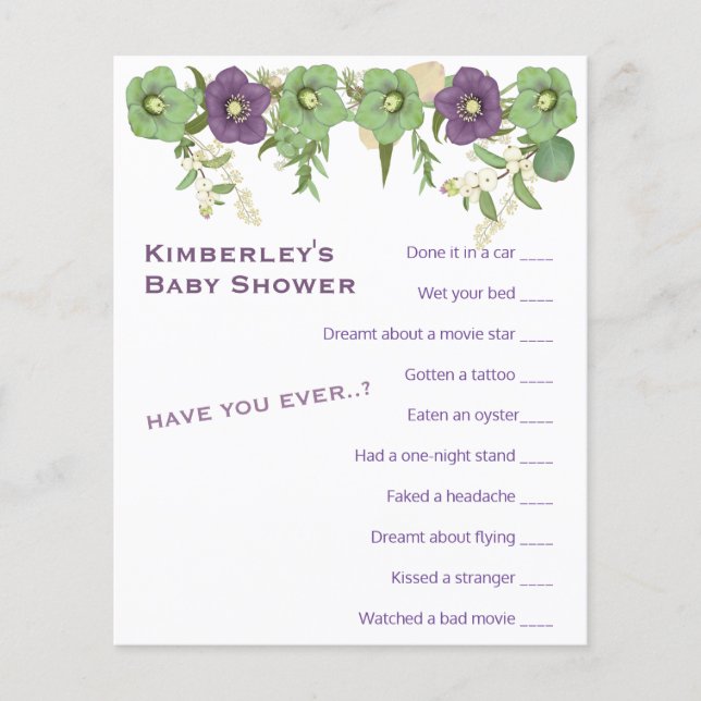 Papier Mauve Boho Floral Plus Wierle Jeu Activité Douche (Devant)