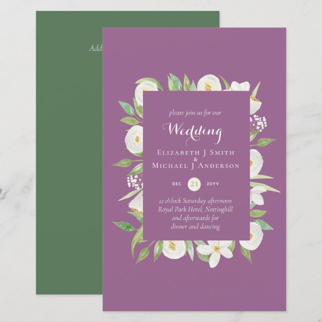 Papier Mauve Pink Vert Floral Budget Mariage Inviter A9 (Devant / Derrière)