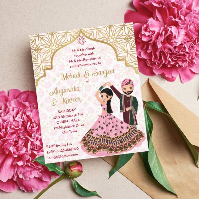 Papier Mehndi sangeet rose mariage indien invitation budg (Créateur téléchargé)