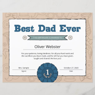 Papier Meilleur Papa du Monde Certificat de Parentalité C