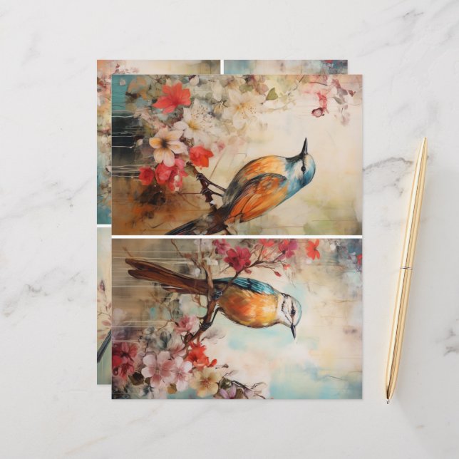 Papier Mélange d'oiseaux bleus (Devant/Arrière en situation)