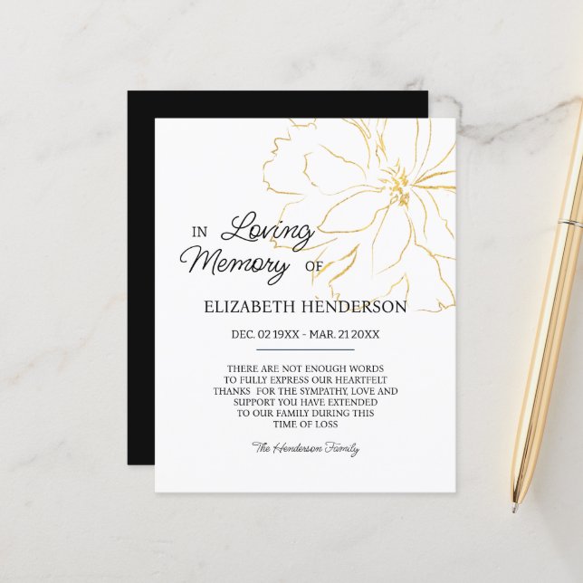 Papier Mémoire/Merci de la sympathie budgétaire. (Devant/Arrière en situation)
