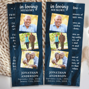 Papier Mémorial 3 Photo Blue Funeral Prière 2 Signets