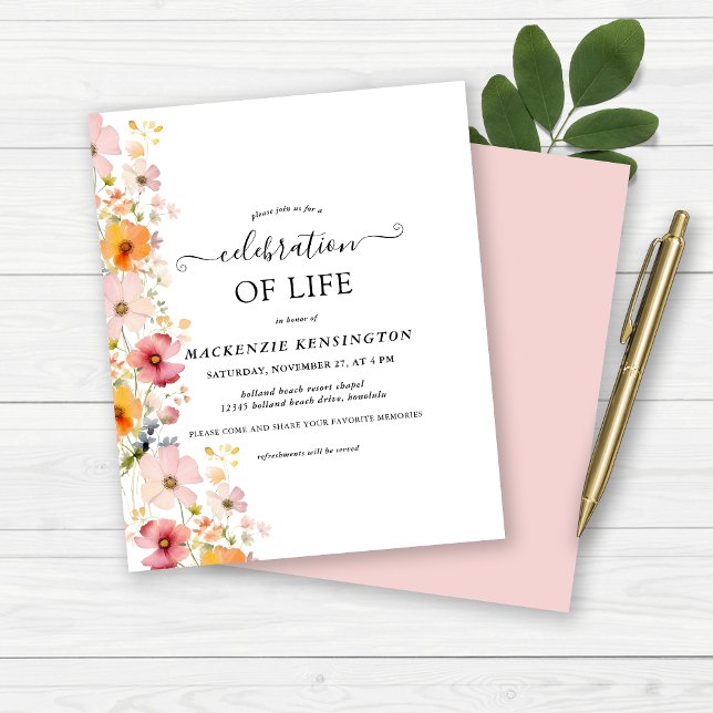 Papier Mémorial de la fête de la vie des Fleurs sauvages  (Budget Wildflowers Celebration of Life Memorial Invitation)