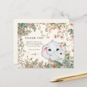 Papier Merci de Baby shower de crème éléphante budgétaire