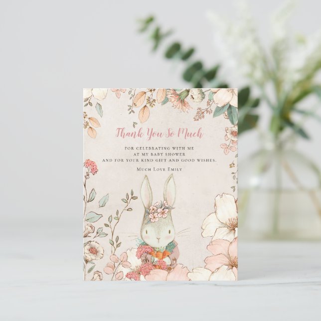 Papier Merci de Baby shower de filles lapin budget (Debout devant)