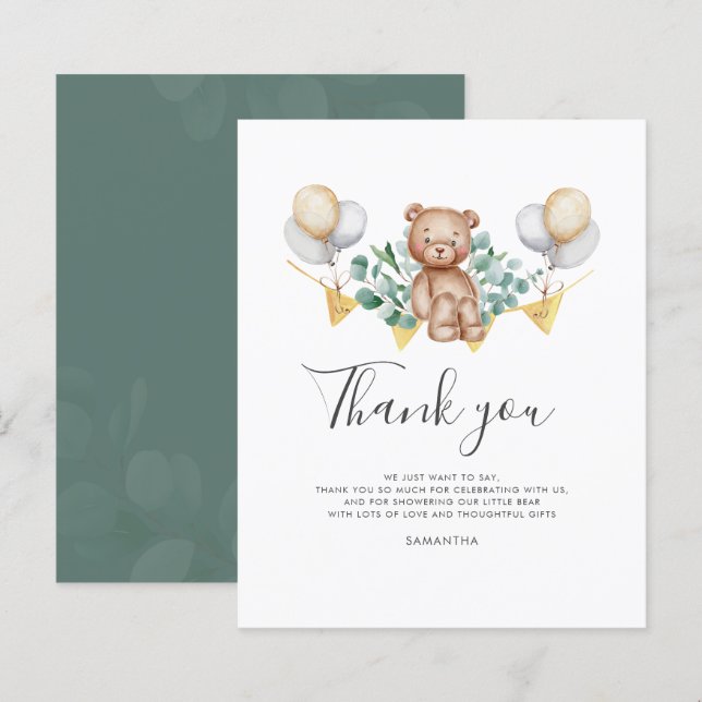 Papier Merci de Baby shower de l'ours mou (Devant / Derrière)
