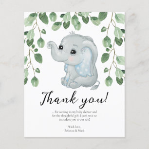Papier Merci de Baby shower Eucalyptus Blue Elephant