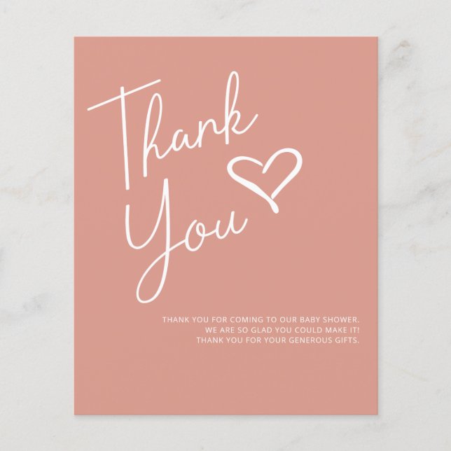 Papier Merci de Baby shower simple et moderne pour filles (Devant)