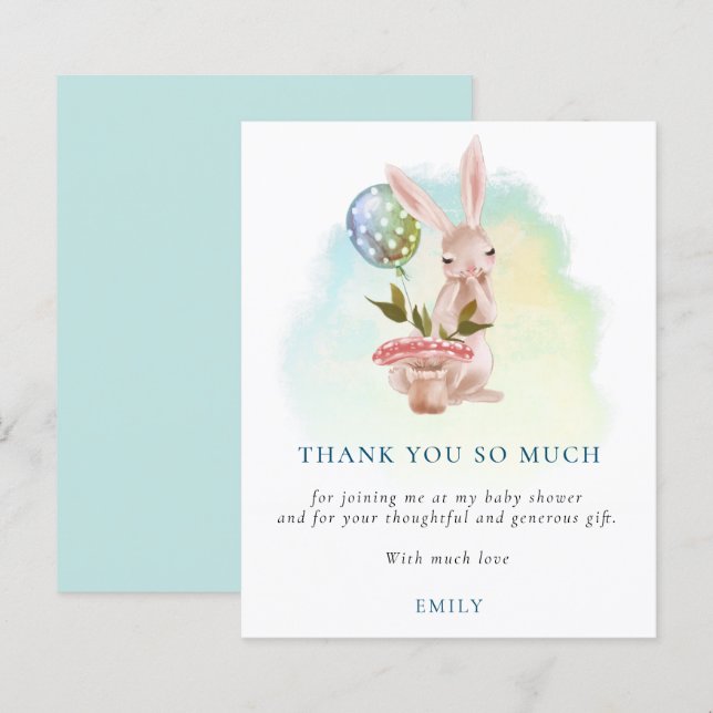Papier Merci de Baby shower Turquoise Bunny Budget (Devant / Derrière)