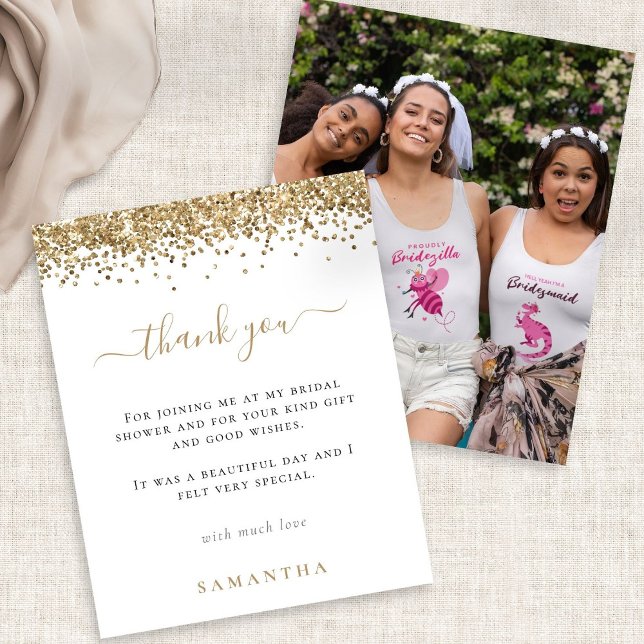 Papier Merci de Fête des mariées photo de Parties scintil (Front and back view)
