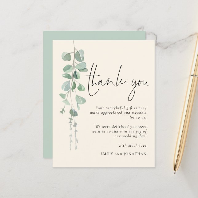 Papier Merci d'ivoire d'Eucalyptus-Sage budgétaire (Devant/Arrière en situation)