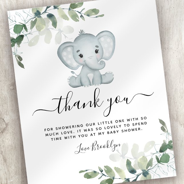 Papier MERCI du Baby shower Eucalyptus Elephant BUDGET (Créateur téléchargé)