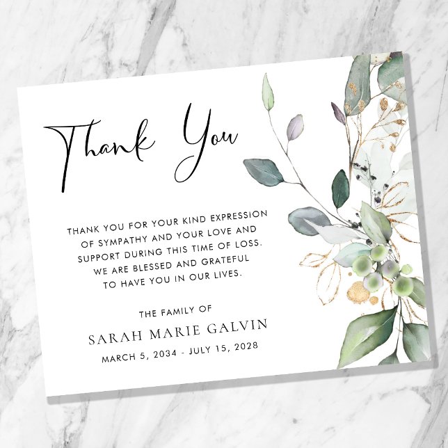 Papier Merci funéraire commémoratif de l'aquarelle verdoy (Créateur téléchargé)