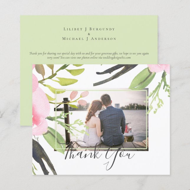 Papier Merci photo rose vif Budget Mariage (Devant / Derrière)