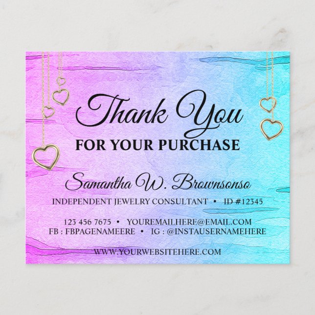 Papier Merci turquoise de coeur texturé à bille rose (Devant)