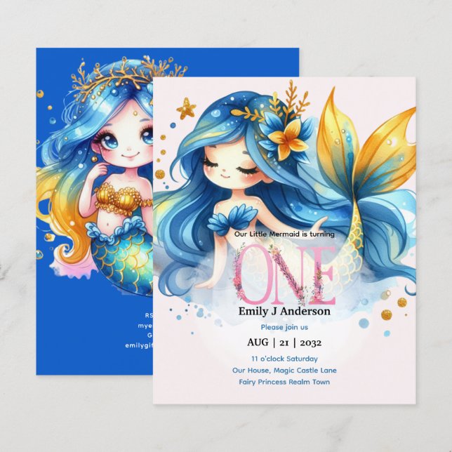 Papier Mermaid 1er anniversaire Fairytale Anniversaire (Devant / Derrière)
