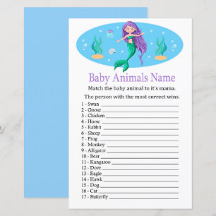 Papier Mermaid Baby Animaux Nom Jeu