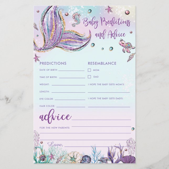 Papier Mermaid Baby Prédictions et conseils Activité de d (Devant)