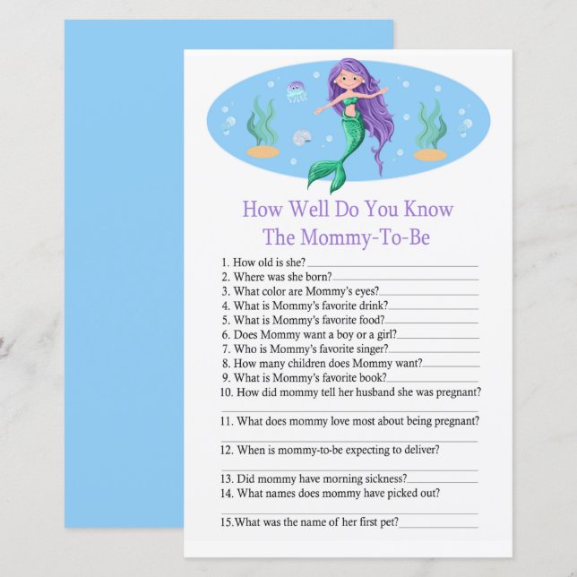 Papier Mermaid Comme vous connaissez bien le jeu baby sho (Devant / Derrière)