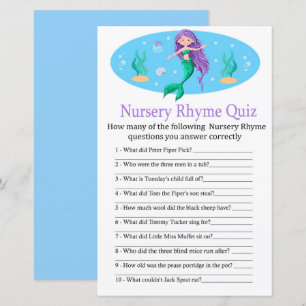 Papier Mermaid Nursery Rhyme Quiz jeu de baby shower