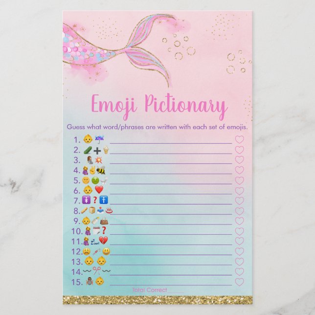 Papier Mermaid Pink Gold Baby Emoji jeu pictionnaire (Devant)